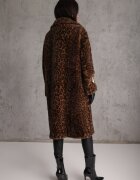 ann gissy Palton de blană Maro cu imprimeu leopard cu croială la un rând de nasturi Otirela