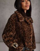 ann gissy Palton de blană Maro cu imprimeu leopard cu croială la un rând de nasturi Otirela