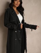 ann gissy Palton Negru cu Bumbac Tip Trenci cu Inserții din Denim Felsedi