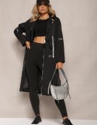 ann gissy Palton Negru cu Lungime Reglabilă și Inserții Decorative Nainika