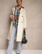 ann gissy Palton Trench Bej din Piele ecologică cu Croială dublă cu Curea Nilianis