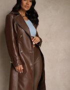 ann gissy Palton trench Maro din piele ecologică cu croială la două rânduri cu curea Nilianis