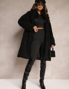 ann gissy Paltou Negru Oversize din Blană Plușată cu Căciulă Jillo