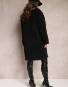 ann gissy Paltou Negru Oversize din Blană Plușată cu Căciulă Jillo