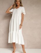 ann gissy Rochie Albă Evazată cu Viscoză în Stil Casual Filarenna