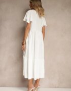 ann gissy Rochie Albă Evazată cu Viscoză în Stil Casual Filarenna