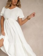 ann gissy Rochie Albă Evazată cu Viscoză în Stil Casual Filarenna