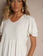 ann gissy Rochie Albă Evazată cu Viscoză în Stil Casual Filarenna