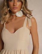 ann gissy Rochie Bej cu Vâscoză Volane și Legătură Nilarrea