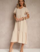 ann gissy Rochie bej deschis evazată cu vâscoză în stil casual Filarenna