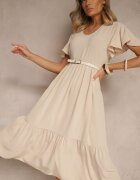 ann gissy Rochie bej deschis evazată cu vâscoză în stil casual Filarenna
