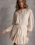 ann gissy Rochie Bej din Vâscoză cu Croială Cloș cu Volane și Legătură Meriianes