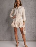 ann gissy Rochie Bej din Vâscoză cu Croială Cloș cu Volane și Legătură Meriianes