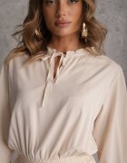 ann gissy Rochie Bej din Vâscoză cu Croială Cloș cu Volane și Legătură Meriianes