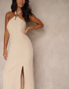 ann gissy Rochie Bej din Vâscoză cu Decolteu Halter și Broșă Decorativă Naliannae