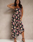 ann gissy Rochie Cloș Neagră cu Viscoză cu Imprimeu Floral Nalivie