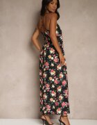 ann gissy Rochie Cloș Neagră cu Viscoză cu Imprimeu Floral Nalivie