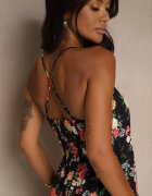 ann gissy Rochie Cloș Neagră cu Viscoză cu Imprimeu Floral Nalivie
