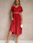 ann gissy Rochie Cloș Roșie din Viscoză Stil Casual Filarenna