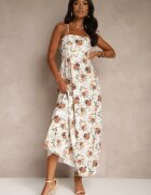 ann gissy Rochie Evazată Bej din Viscoză cu Imprimeu Floral Nalivie