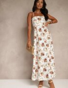 ann gissy Rochie Evazată Bej din Viscoză cu Imprimeu Floral Nalivie
