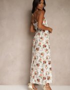 ann gissy Rochie Evazată Bej din Viscoză cu Imprimeu Floral Nalivie