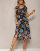 ann gissy Rochie Evazată Midi Negru-Albastră cu Imprimeu Floral Werttia