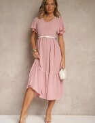 ann gissy Rochie evazată roz din viscoză stil casual Filarenna