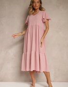 ann gissy Rochie evazată roz din viscoză stil casual Filarenna