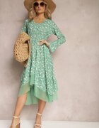 ann gissy Rochie Evazată Verde Midi cu Plasă Croială Asimetrică Fovita