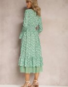 ann gissy Rochie Evazată Verde Midi cu Plasă Croială Asimetrică Fovita