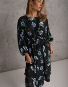 ann gissy Rochie Midi Negru-Albastră Florală cu croi evazat și mâneci liliac Jervia