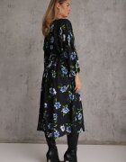 ann gissy Rochie Midi Negru-Albastră Florală cu croi evazat și mâneci liliac Jervia