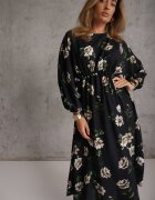 ann gissy Rochie Midi Negru-Bej Florală cu Croială Cloș cu Mâneci Liliac Jervia