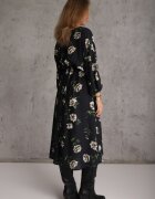 ann gissy Rochie Midi Negru-Bej Florală cu Croială Cloș cu Mâneci Liliac Jervia