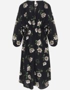 ann gissy Rochie Midi Negru-Bej Florală cu Croială Cloș cu Mâneci Liliac Jervia
