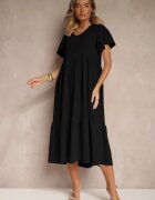 ann gissy Rochie Neagră Evazată din Viscoză în Stil Casual Filarenna