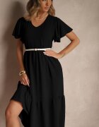 ann gissy Rochie Neagră Evazată din Viscoză în Stil Casual Filarenna