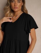 ann gissy Rochie Neagră Evazată din Viscoză în Stil Casual Filarenna