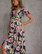ann gissy Rochie petrecută cu vâscoză și elastic în talie cu flori tropicale Chionobe Neagră