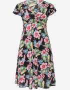 ann gissy Rochie petrecută cu vâscoză și elastic în talie cu flori tropicale Chionobe Neagră