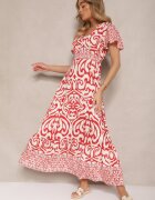 ann gissy Rochie Roșie Evazată Decorată cu Imprimeu Ornamental Tillinelle