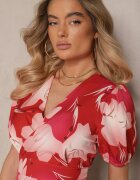 ann gissy Rochie Roșie Petrecută cu Imprimeu Floral și Volan Tdivona
