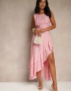 ann gissy Rochie Roză cu Viscoză Decorată cu Volane Doloritia