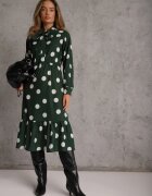 ann gissy Rochie Verde închis cu Buline cu Croială Cloș și Legătură la Gât Xelvira