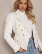 ann gissy Sacou bej deschis cintrat cu nasturi decorativi și întăritură la umeri Azinnara
