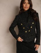 ann gissy Sacou Cambrat Negru cu Nasturi Decorativi și Întăritură în Umeri Azinnara