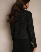 ann gissy Sacou Cambrat Negru cu Nasturi Decorativi și Întăritură în Umeri Azinnara