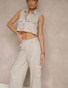 ann gissy Set Bej deschis Vestă tip cămașă și Pantaloni cu croială largă stil cargo