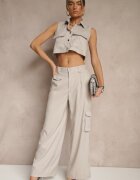 ann gissy Set Bej deschis Vestă tip cămașă și Pantaloni cu croială largă stil cargo
